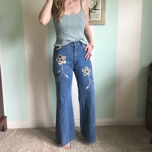 Vintage Pentimento Flare Embroidered Jeans 26W